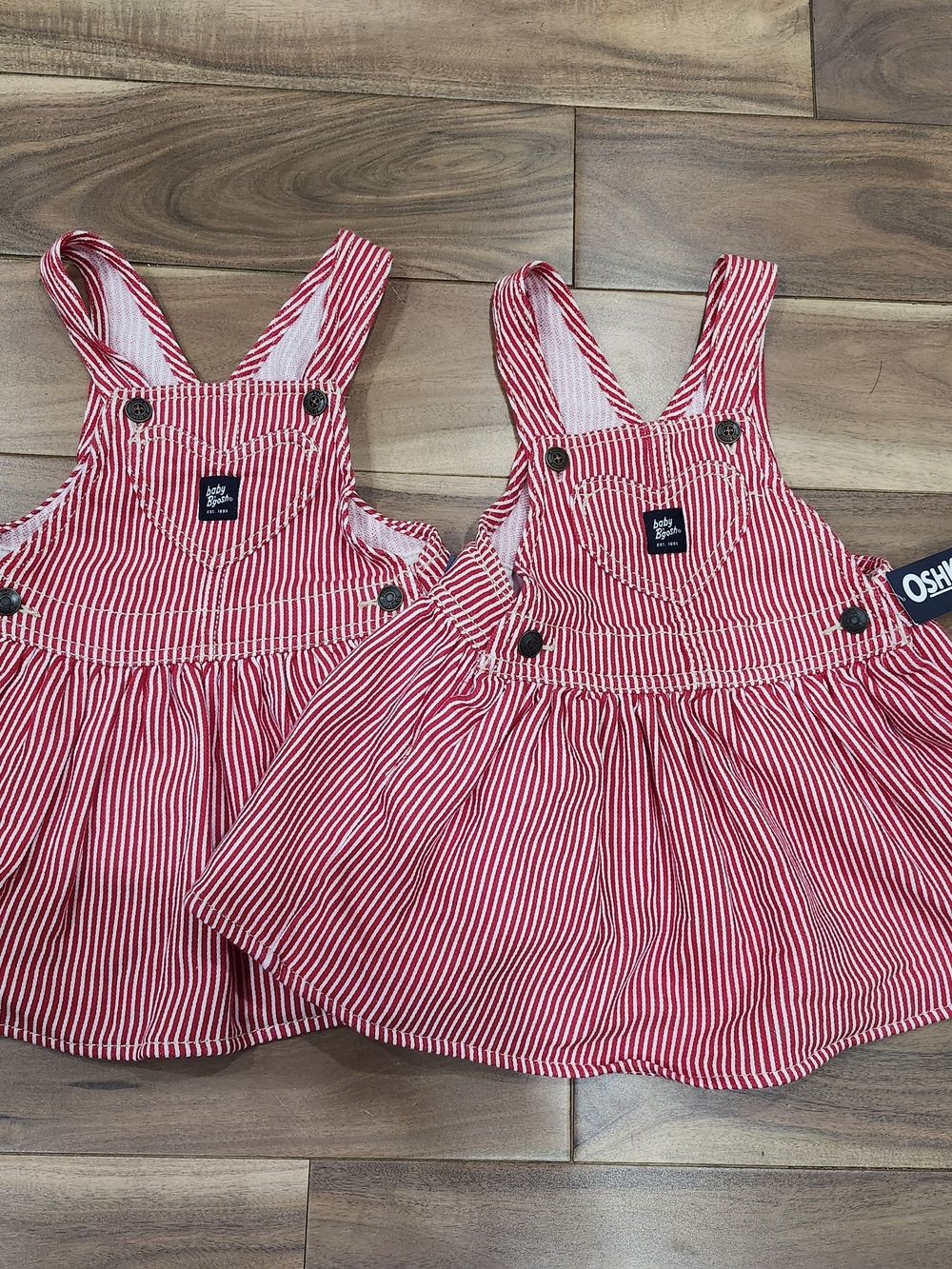 OshKosh B'gosh Red and White Striped Overall Dress - Twin Bundle Set